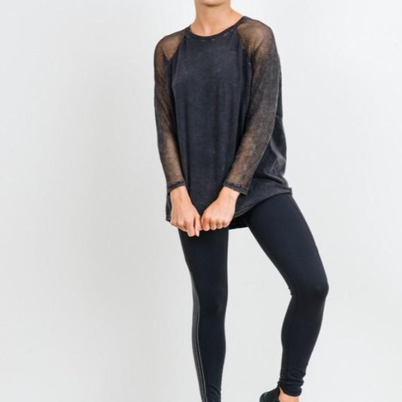 (NWT) Mineral Wash Fishnet Mesh Sleeve Top - Picture 5 of 9